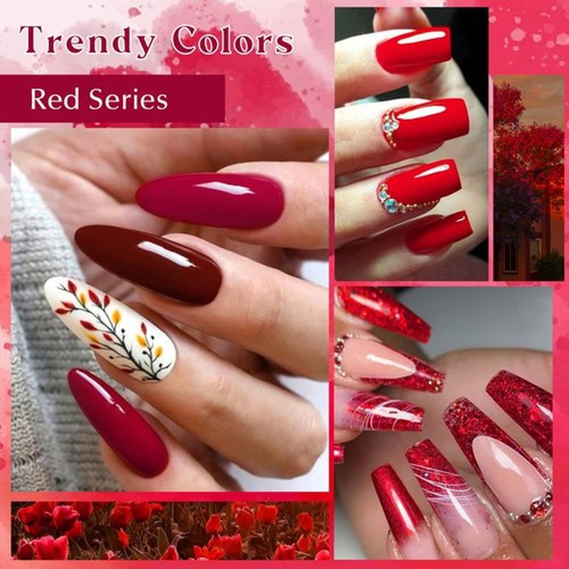 MSRUIOO Red Gel Nail Polish Set 12 Colors Bloody Mary Collection Popular Shimmer Red Burgundy Gel Polish Kit Nail Art Design Soak Off UV LED Gel Nail Kit Minicure DIY Home Gifts for Mom