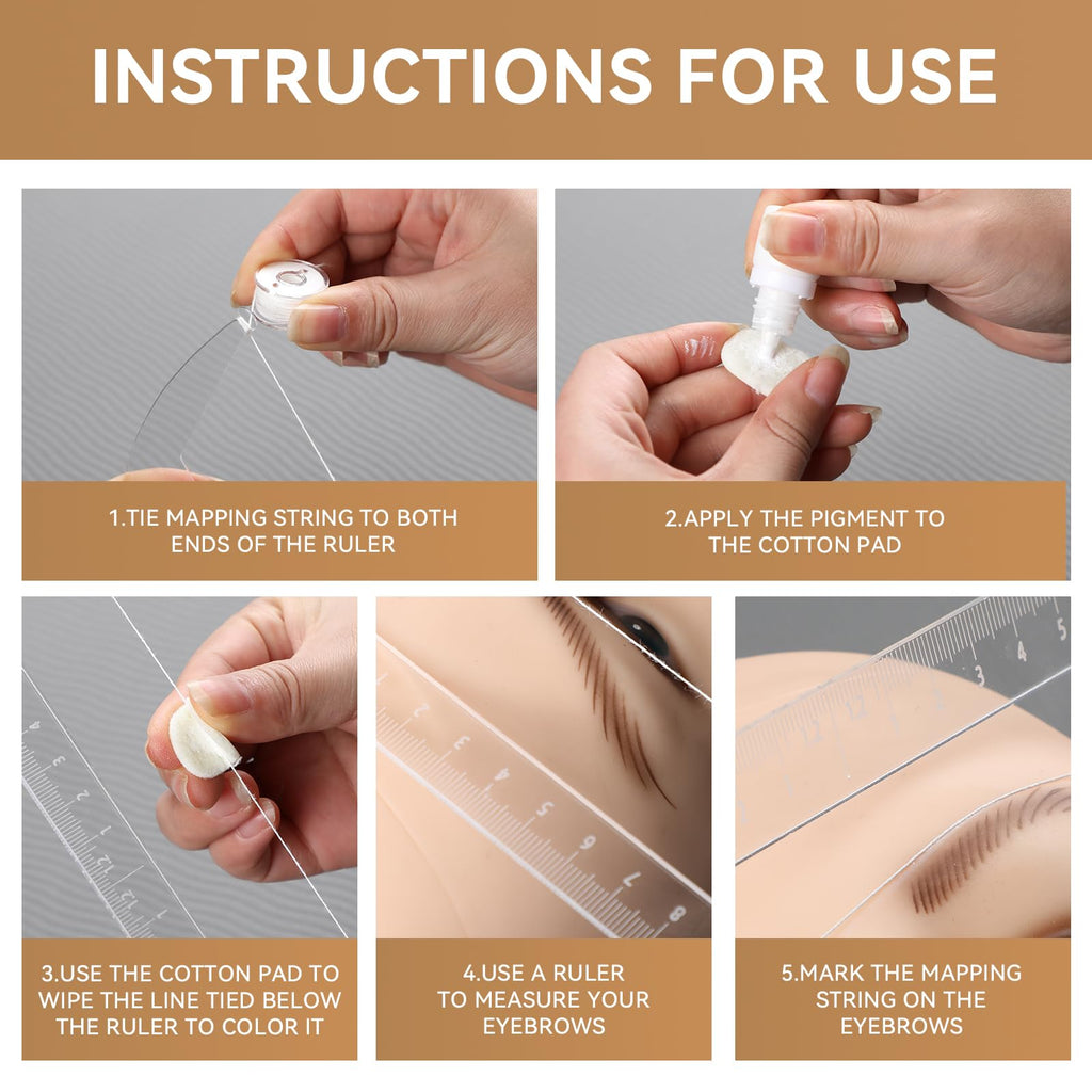 Eyebrow Ruler Eyebrow Measuring Tool Beginner Brow Mapping Kit(Includes Pigment Coloring Cotton), Achieve Symmetrical Perfectly Shaped Brows Brow Makeup Tools TA638