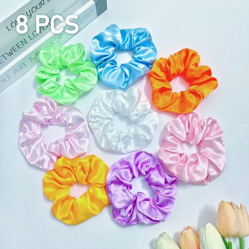 8 PCS Light up Scrunchies for Girls, Glow in the Dark Party Supplies, 3 Glow Mode Satin Scrunchy, Hair Accessories for Birthday Party, Rave Party, Festival & Sleepover Party