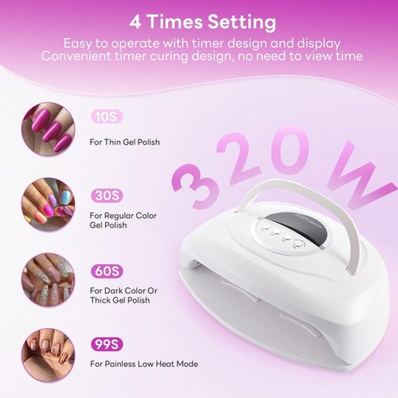 Timpou 320W UV LED Nail Lamp, Professional UV Nail Dryer Light with 84Pcs LED Beads, Fast Gel Curing 4 Timer Setting Auto Sensor, Portable Handle Gel Polish for Salon and Home Nail Art Tools