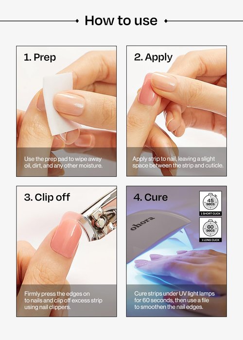 ohora Semi Cured Gel Nail Strips (N Ash Pink) - Pink, Solid, Works with Any UV/LED Lamps, Salon-Quality, Long Lasting, Easy to Apply & Remove - Includes 2 Prep Pads, Nail File & Wooden Stick