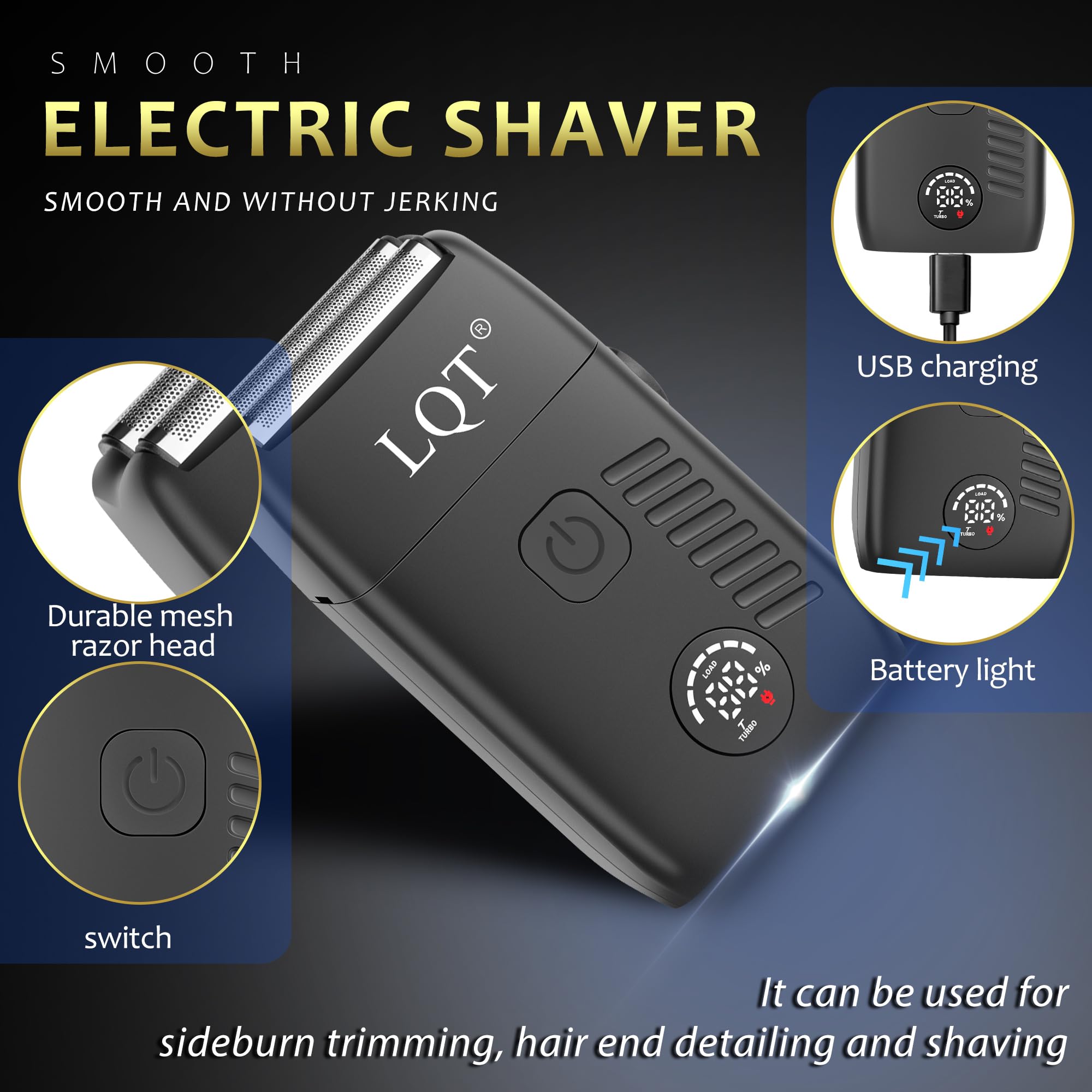 Hair Clippers for Men, 4-Piece Professional Grooming Kit Includes Hair Clipper, LED Power Display,Detail Trimmer and Nose Trimmer, Complete Cordless Set for Home Barber Use (Black)