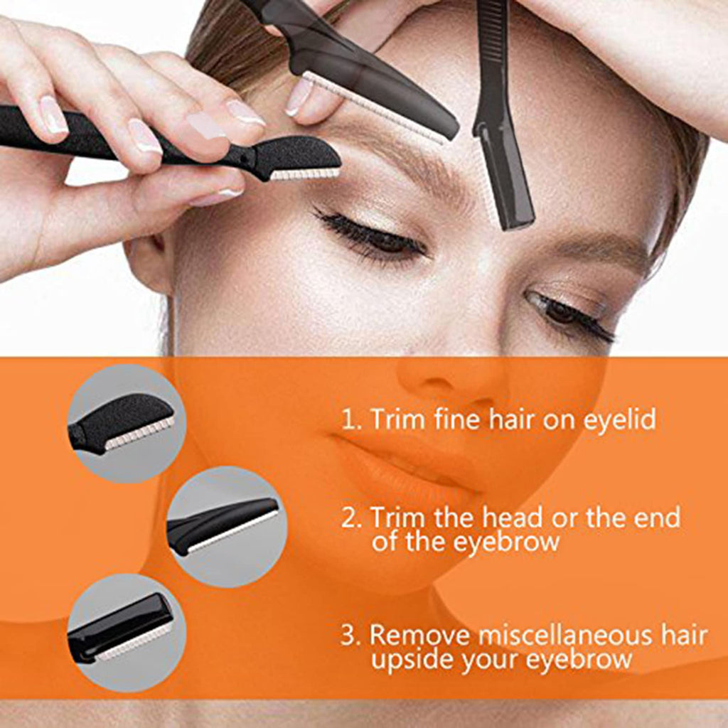 FITDON Eyebrow Grooming Set, Eyebrow Tweezers & Curved Brow Scissors & 3PCS Brow Razors Trimmer & Eyebrow Brush with Spoolie