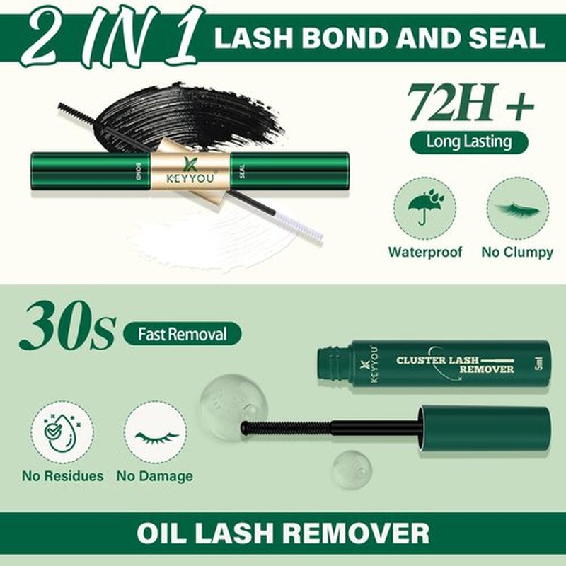 KEYYOU Lash Extension Kit DIY 300Pcs Lash Clusters Kit 40D 0.07 D Curl 9-18MIX Eyelash Extension Kit Individual Lashes Kit with Lash Bond and Seal, Lash Tweezers and Remover for Self Use