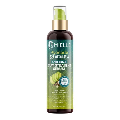 Mielle Organics Avocado & Tamanu Anti-Frizz Hair Serum - Stay Straight Smoothing Treatment & Heat Protectant for Textured Strands - Humidity Shield, Shine Enhancer for Lasting Straight Hair Looks, 6oz