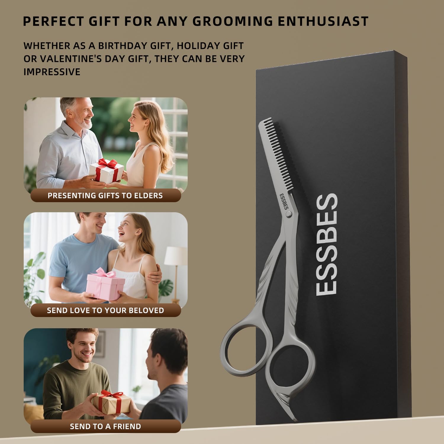 ESSBES Beard Scissors with comb small mustache trimming eyebrow grooming kit