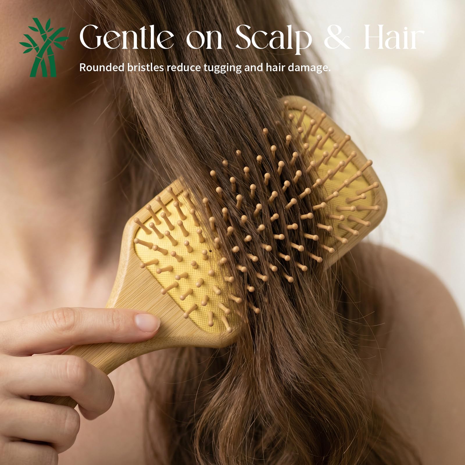 Onedor Bamboo Hair Brush Natural Wooden Paddle Hairbrush with Bamboo Bristles for Detangling and Scalp Massage for Women & Men Suitable for Straight Curly Thick or Thin Hair (Paddle)