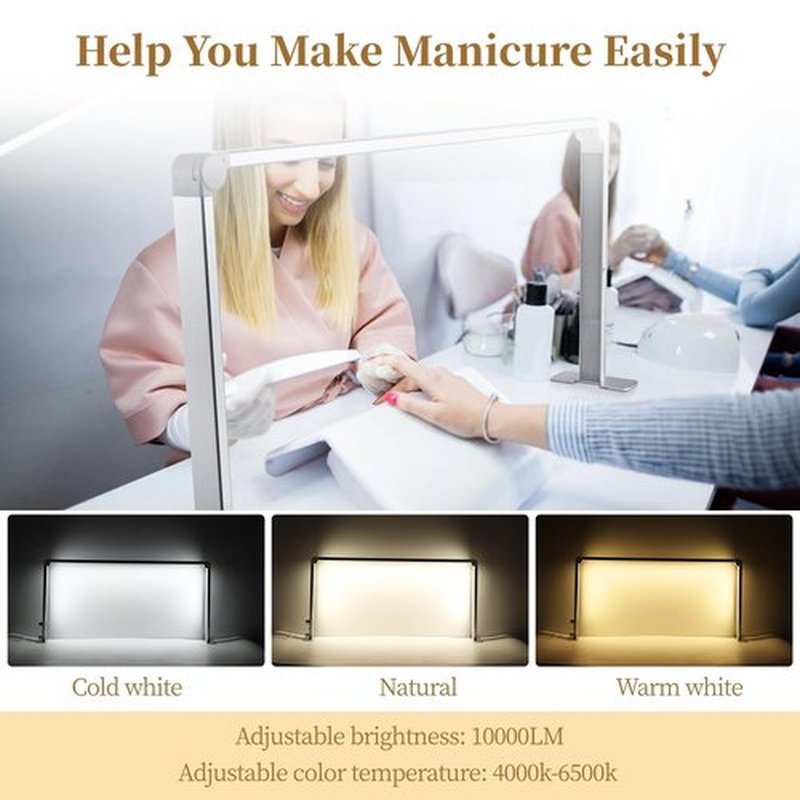 Nail Table Light Foldable - Nail Light for Desk, Square Led Frame Manicure Nail Desk Lamp for Tattoo Lash Tech, 3 Color Temperature 4000k-6500k