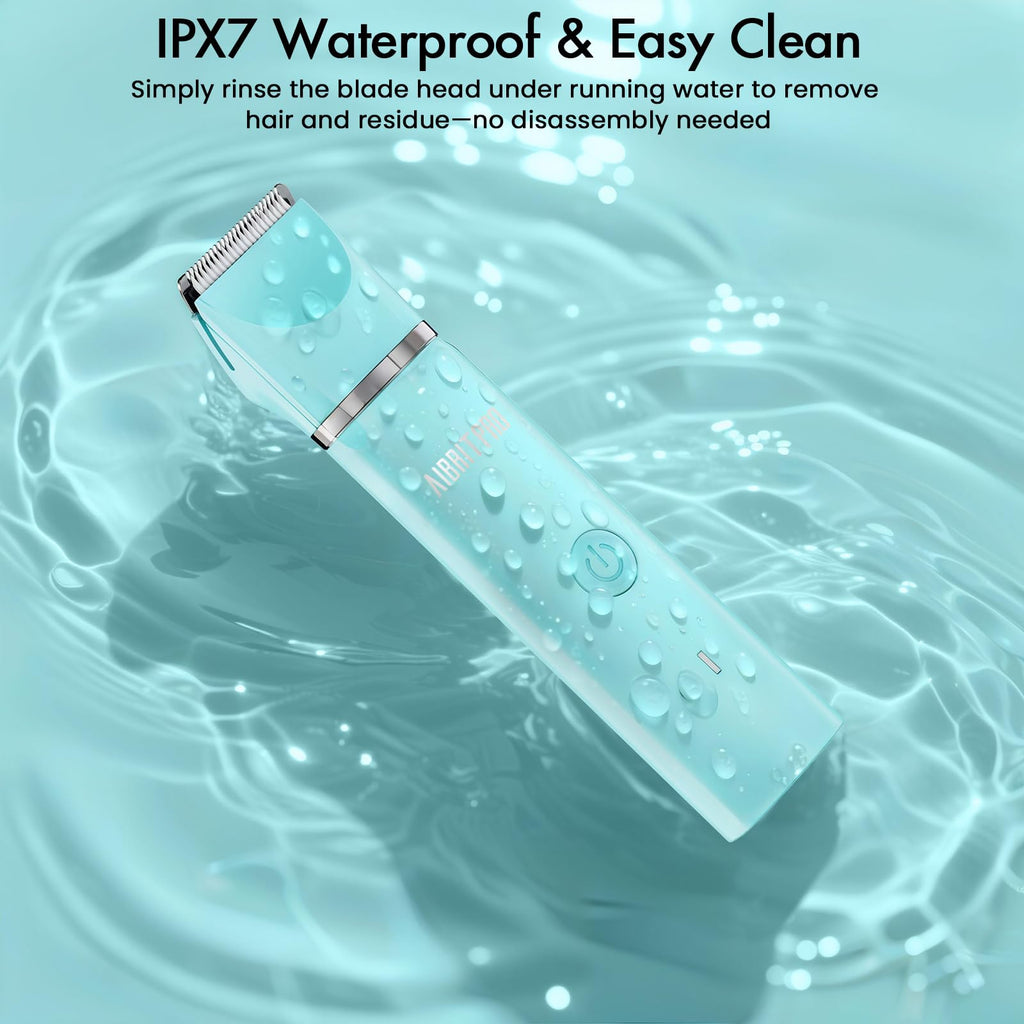 AIBRIT PRO Electric Bikini Trimmer for Women,2 in 1 Electric Shaver for Women Pubic Hair, Portable Razors for Shaving with 2 Trimmer Heads,IPX7 Waterproof (Blue)