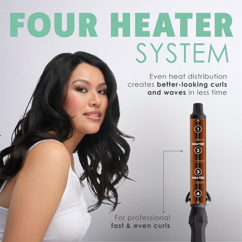 MINT Professional Clamp-Free Curling Wand 1 Inch for Long Hair | Extra Long Curl Wand w 4-Heater Ionic Ceramic Tourmaline Barrel | Best Curling Wands | Adjustable 230-430°F | Worldwide Dual Voltage