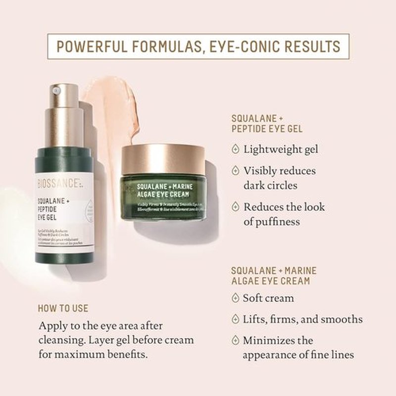 Biossance Squalane & Marine Algae Eye Cream - Anti-Aging Hydrating Formula for Fine Lines & Puffiness - 0.5 Ounce