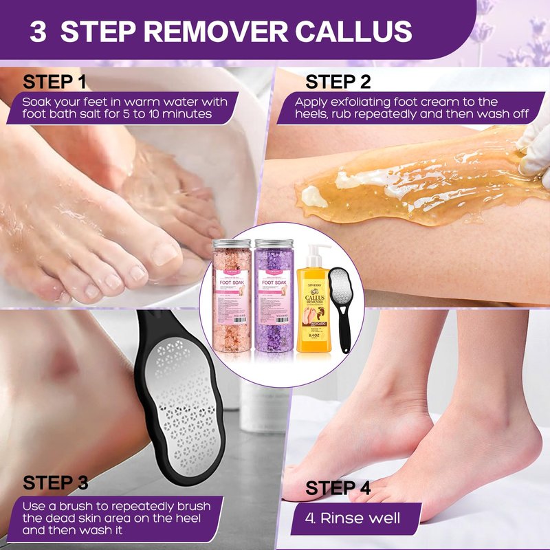 XIWEIOO Himalayan Pink FOOT SOAK SALT Kit Tea Tree Oil - Moisturize, Foot Odor cream spa bath massager Epsom Salt foot pedicure at home spa Callus Remover Gel Kit Foot file tools