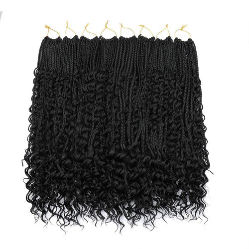 LYCSOU Goddess Box Braids Crochet Hair 1B - 18 Inch 8 Packs Crochet Box Braids Pre-looped Bohemian Boho Box Braids Crochet Hair with Curly Ends Synthetic Crochet Hair for Black Women