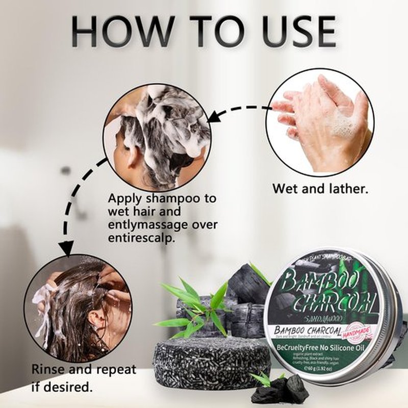 Loobexery 2PCS Bamboo Charcoal Shampoo Bar for Gray Hair, Black Soap for Gray Hair Natural Organics Shampoo and Conditioner Bar for Thinning Hair for Men & Women (Bamboo Charcoal)