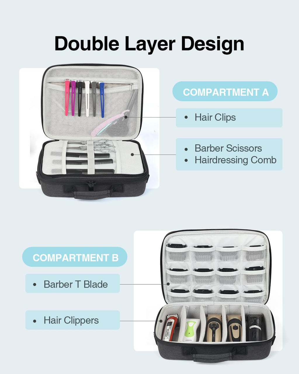 Luxtude Large Barber Case, Barber Bags for Clippers and Supplies, Large Hair Clipper Case for Travel, Clipper and Trimmer Cases, Barbers Accessories for Wahl 5Star/Hatteker/Oneisal/Andis Grooming