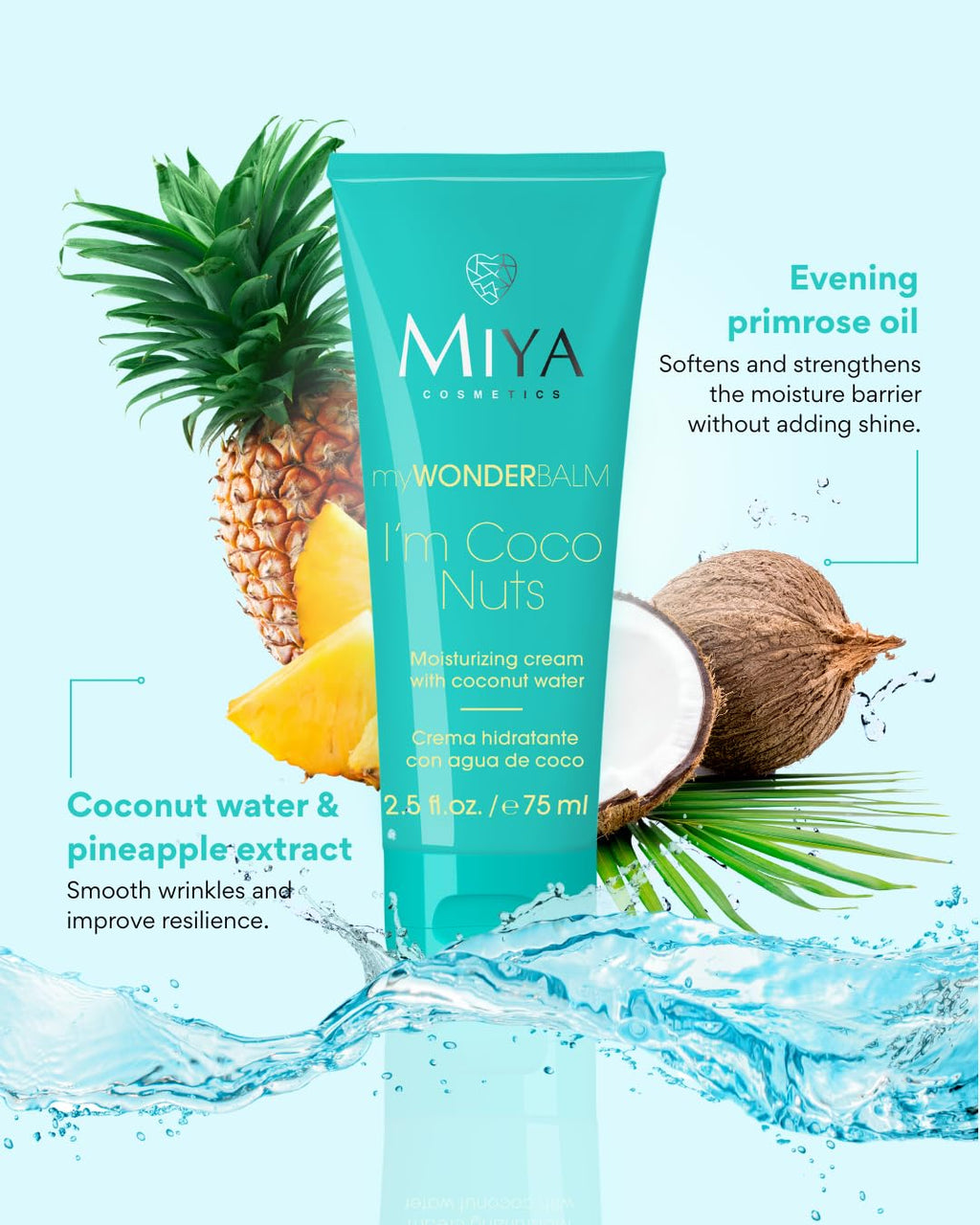MIYA Cosmetics Coconut Water Moisturizing Face Cream – Hydrating Vegan Daily Moisturizer for Dry Skin – myWONDERBALM I'm Coco Nuts – 2.5 oz