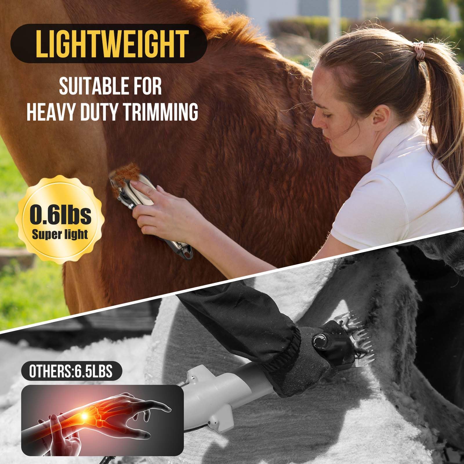 Ciphuoly Horse Clippers Cordless Quiet, Professional Livestock Clippers with 4 Guide Guards, Electric Rechargeable Cordless Grooming Clippers for Horse, Cats and Dogs