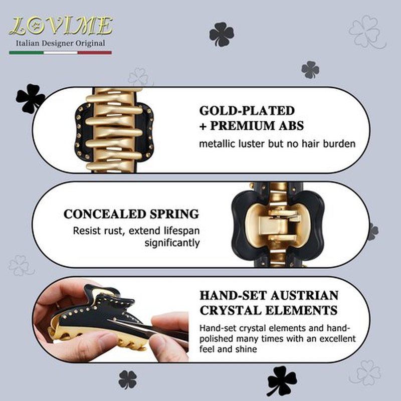 LOVIME Premium Hair Clips for Women, 3 Inch Medium Claw Clips for Thick Thin Hair Women, Non-Slip French Black Hair Clip for Teen Girls, Hair Accessories for Girls, Valentine's Day Gift for Her
