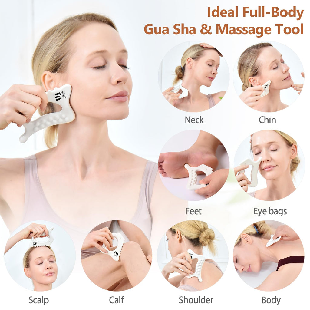 6-in-1 Ceramic Body Gua Sha Facial Tools | Lymphatic Drainage Tool, Face Sculpting Tool & Acupressure tool | Body Guasha | Trigger Point Massage Tool for Fascia Massage and Cellulite,Spring Skin Care