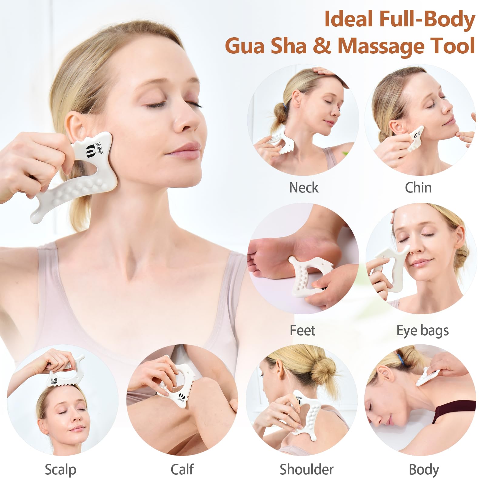 6-in-1 Ceramic Body Gua Sha Facial Tools | Lymphatic Drainage Tool, Face Sculpting Tool & Acupressure tool | Body Guasha | Trigger Point Massage Tool for Fascia Massage and Cellulite,Spring Skin Care