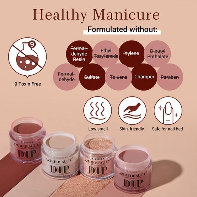 AZUREBEAUTY Dip Powder Nail Kit Starter, 4 Colors Skin Nude Brown Glitter, Dipping Powder Liquid Set with Base/Top Coat Activator for Daily French Nail Art Manicure DIY Gift 12 Pcs