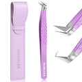 MORGLES Lash Tweezers for Eyelash Extensions, 90 Degree Fiber Tip Eyelash Extension Tweezers for Volume Lashes with Bag, Purple