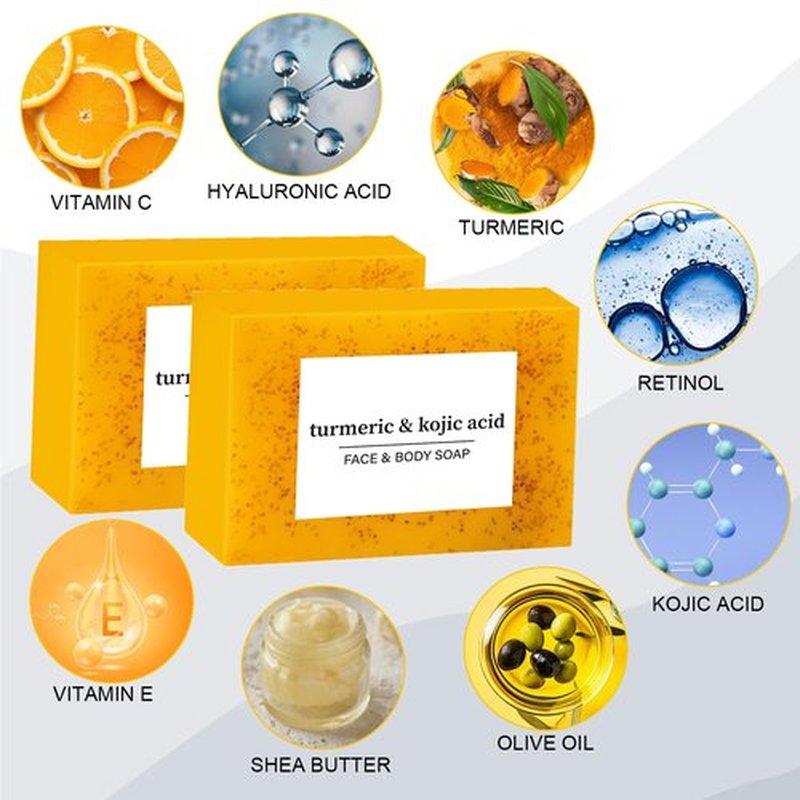 3PCS Lemon Turmeric Soap,Turmeric Soap Bar for Face and Body,Lemon Turmeri c Soa p infused with turmeric Extract, Soft, gentle and effective