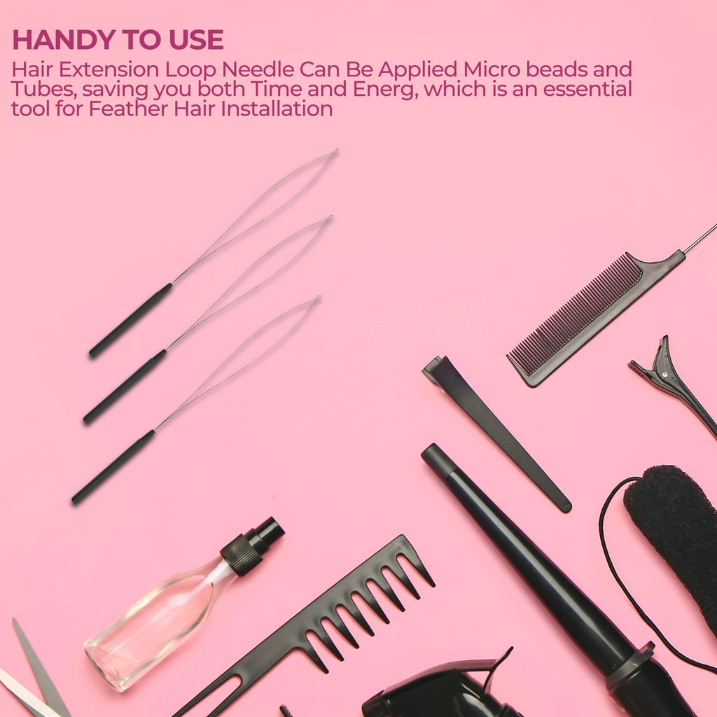 10-Piece Hair Extension Loop Tool Set, Black, Micro Rings & Nano Beads