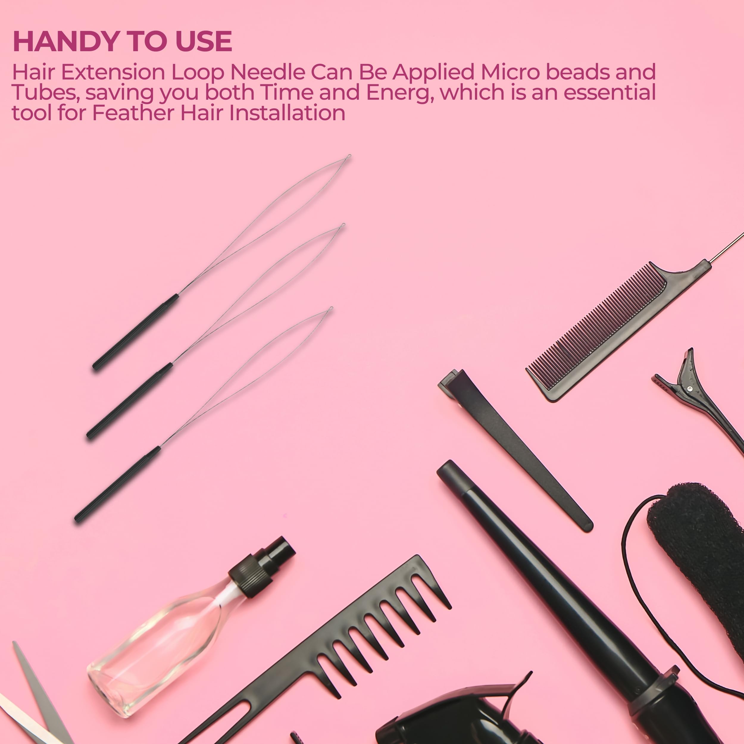 10-Piece Hair Extension Loop Tool Set, Black, Micro Rings & Nano Beads