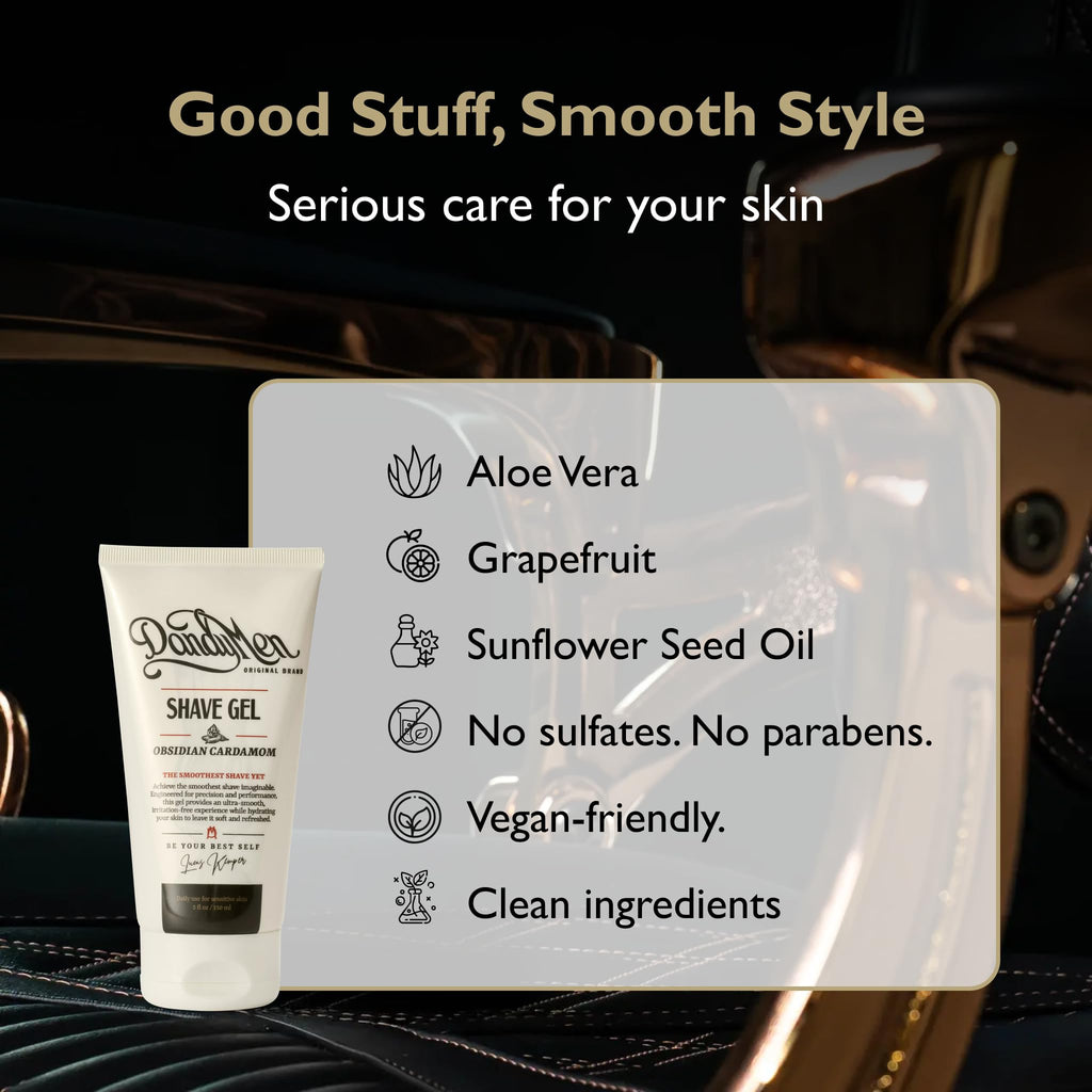 DandyMen Clear Shaving Gel for Men – Precision Edge with Pro-Vitamin B5 – Non-Foaming & Hydrating for Sensitive Skin – Obsidian Cardamom, 5 oz
