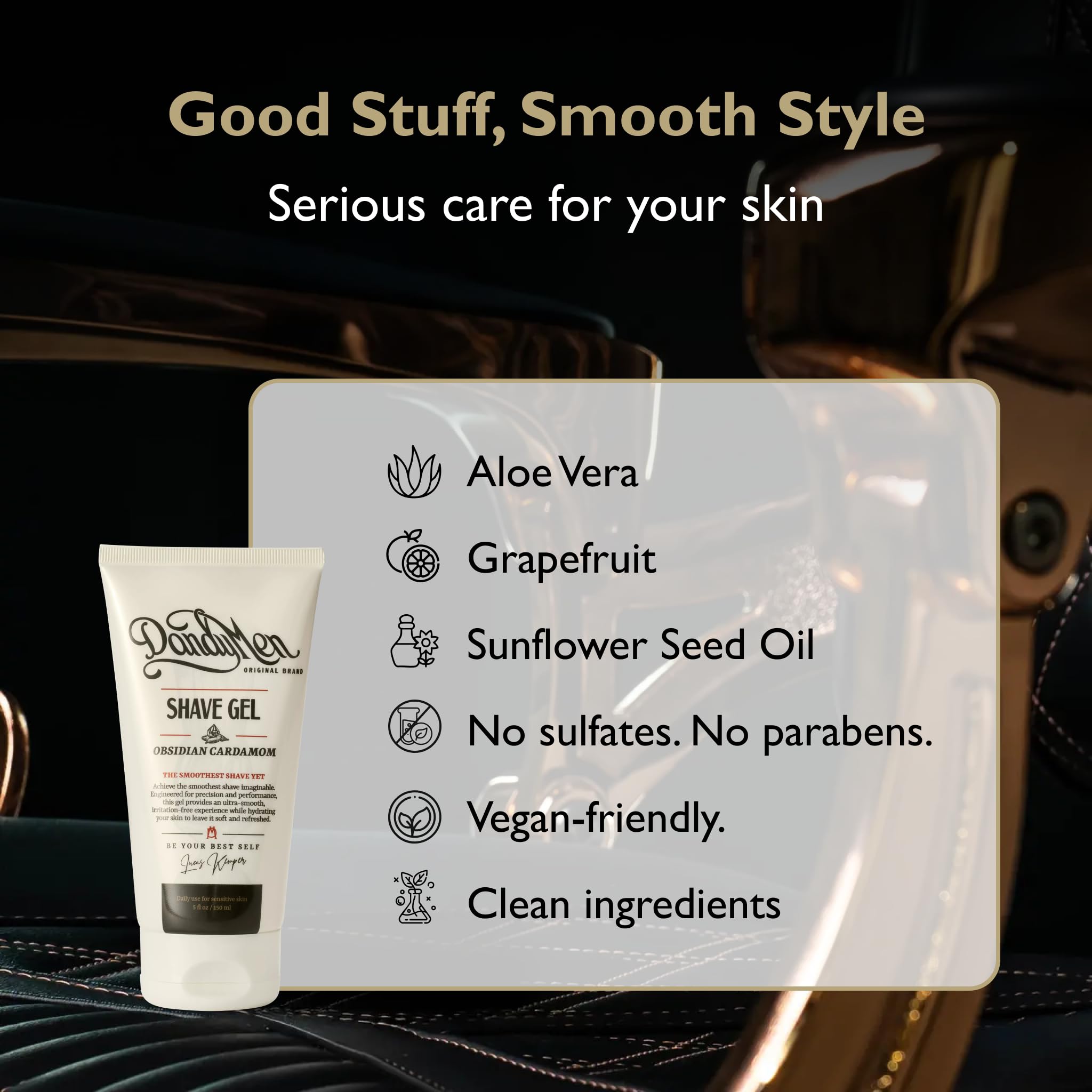 DandyMen Clear Shaving Gel for Men – Precision Edge with Pro-Vitamin B5 – Non-Foaming & Hydrating for Sensitive Skin – Obsidian Cardamom, 5 oz