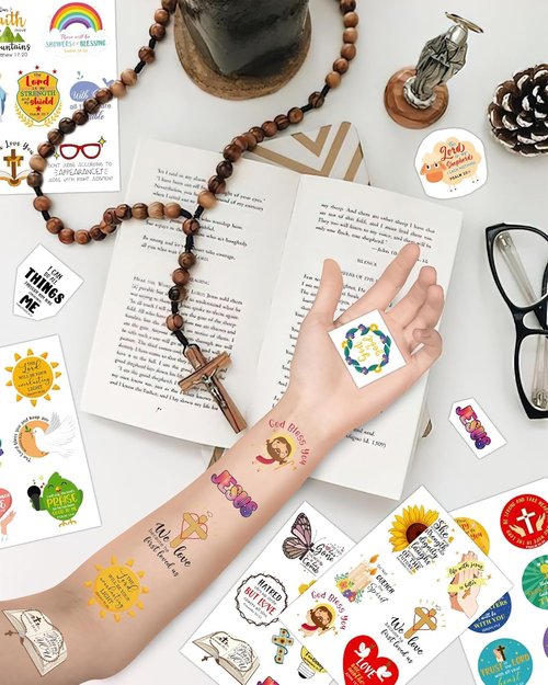 132 Pieces Bible Verse Religious Christian Temporary Tattoos Stickers,20 Sheets Bible Themed Tattoos Stickers Party Decoration Supplies for Adults