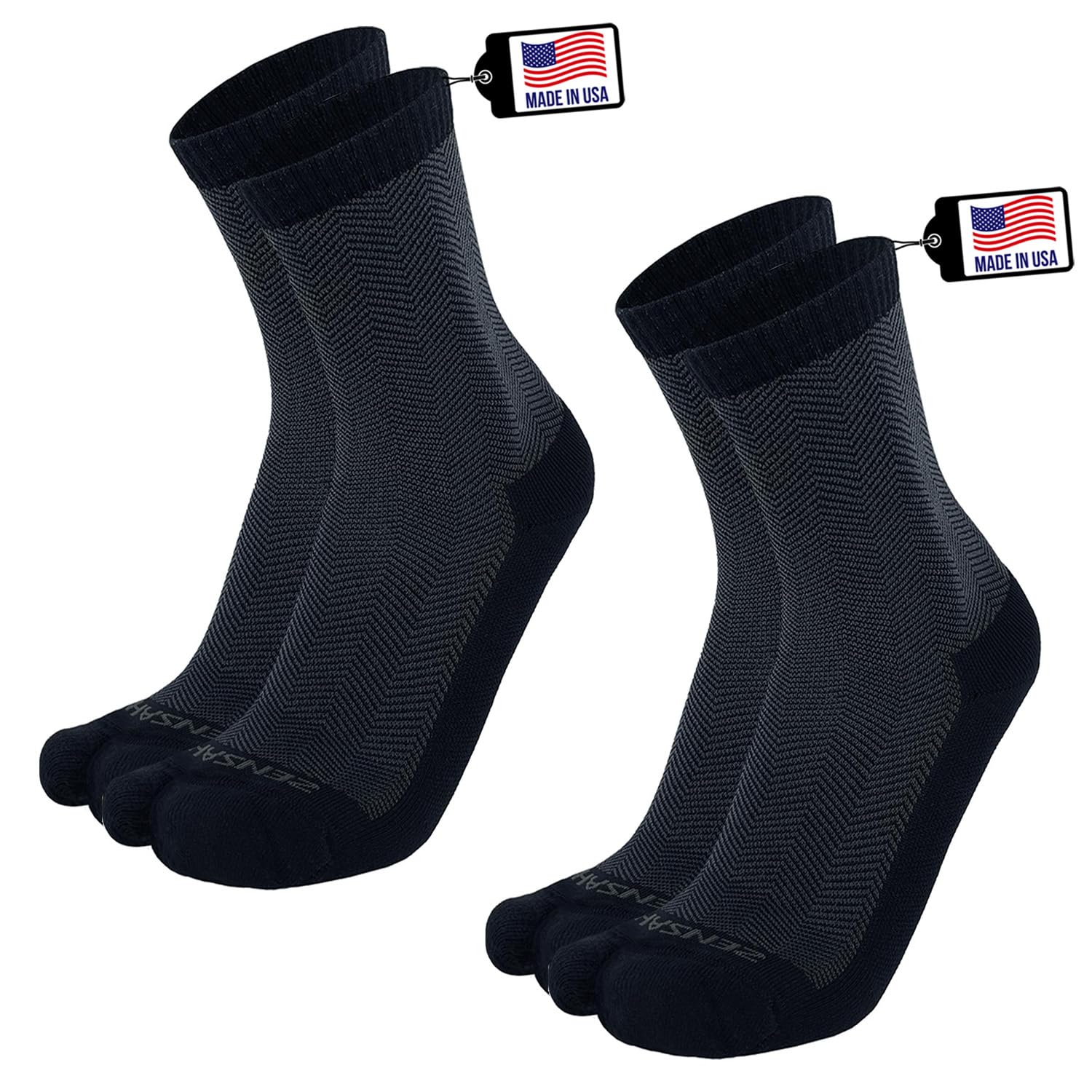 Zensah Bunion Ease Corrector Relief Sock - Toe Separator Design (2 Pairs - Black/Grey, Large)