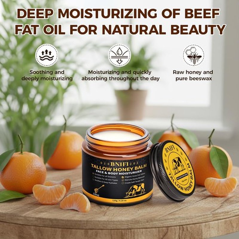 BNIFI Tallow and Honey Balm for Face Beef Tallow for Skin Organic Grass-Fed Beef Tallow Balm for Face Body Moisturizer (Citrus)