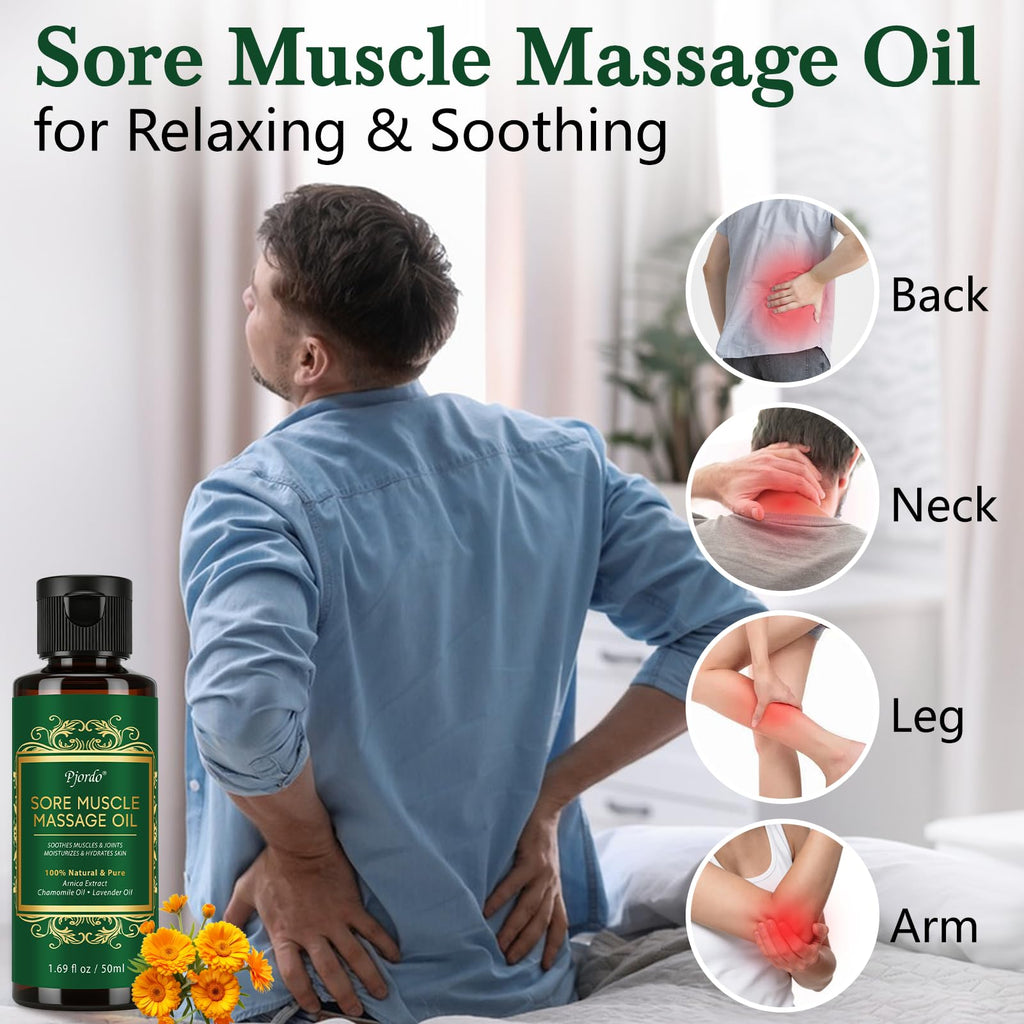 Pjordo 5 Pack Massage Oil for Massage Therapy, Lavender, Vanilla, Sore Muscle, Syringa & Anti Cellulite Massage Oil Kit for Relaxing Muscle & Soothing The Body, Home Spa Gift for Her Him