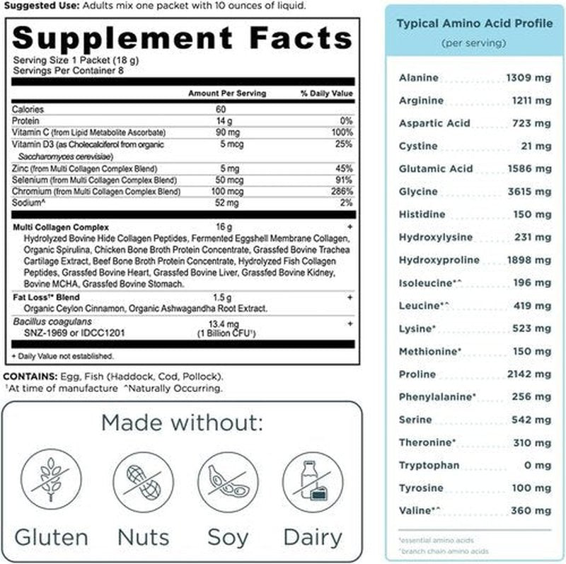 Ancient Nutrition Hydrolyzed Collagen Peptides Powder - Lean Protein with Probiotics & Vitamin C, Cinnamon Flavor, 8 Packets