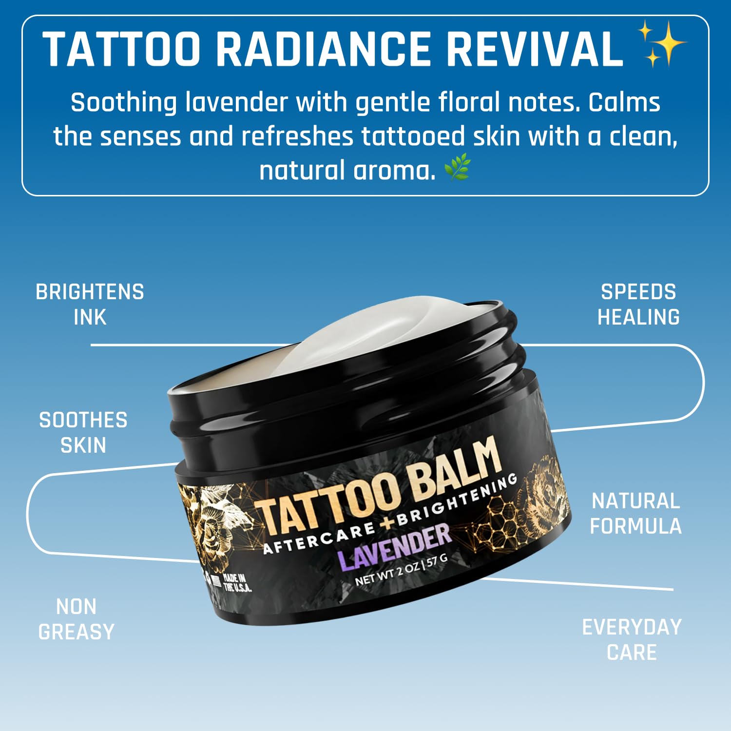 Derm Dude Tattoo Aftercare Brightening Balm | Moisturizing Balm to Protect & Rejuvenate New & Existing Tattoos | Non-Greasy Formula with Dragon's Blood, Shea Butter & St John's Wort, Lavender 2oz