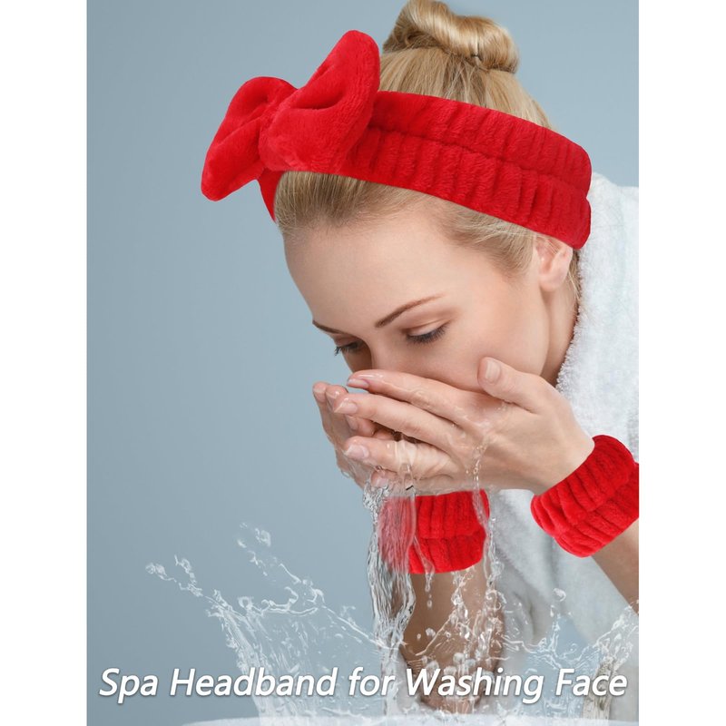 Zaritaffy 16pcs Skincare Headband Set, Headband Set for Face Washing Spa and Makeup, Including 1 Hairband, Wristband, 3 Hair Claw Clips and 10 Hair Ties, with Box, Gift for Women and Girls, Red