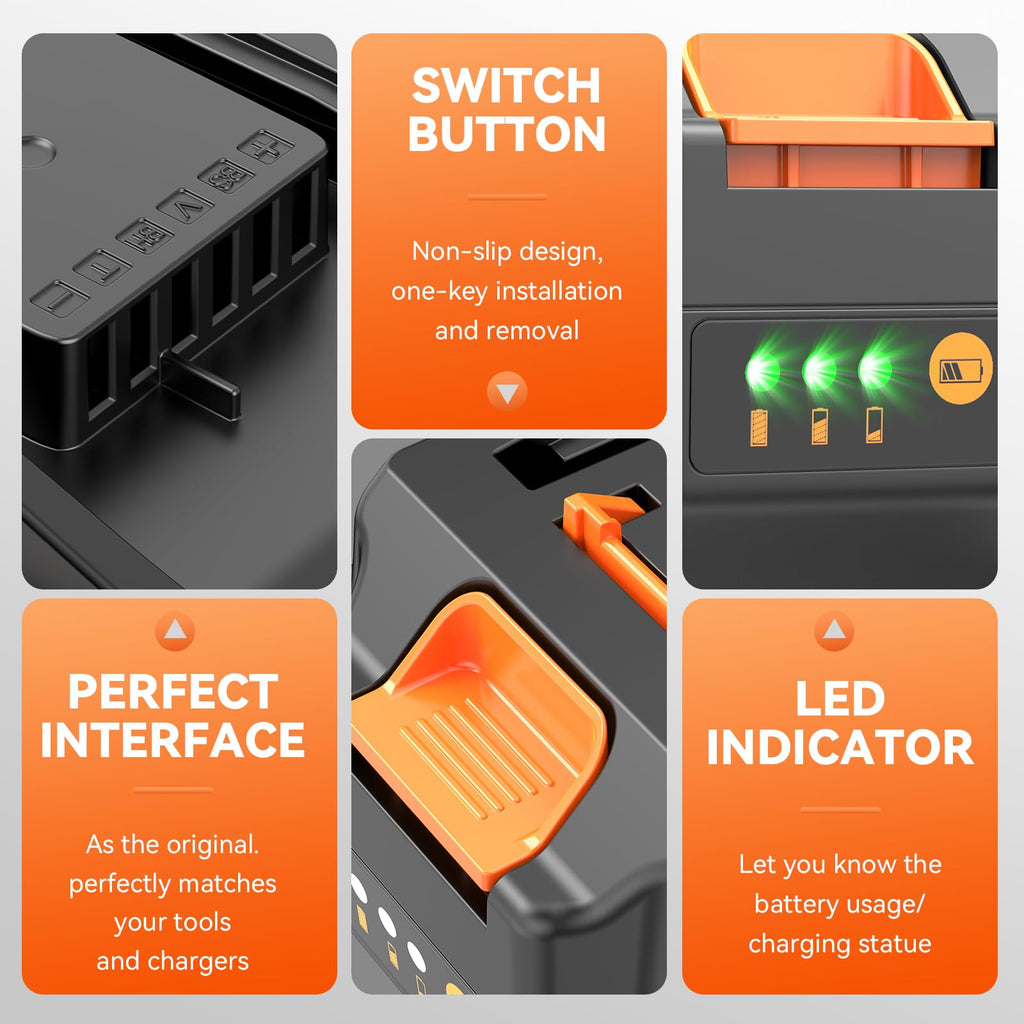PENGJBATTER 2 Packs 20V 6.0Ah Lithium Battery Compatible for Worx 20V Power Share Battery WA3575 WA3525 WA3520 WA3742 WG155s WG251s WG255s WG545s WG890 WG891, Compatible with Worx 20 Volt Tools