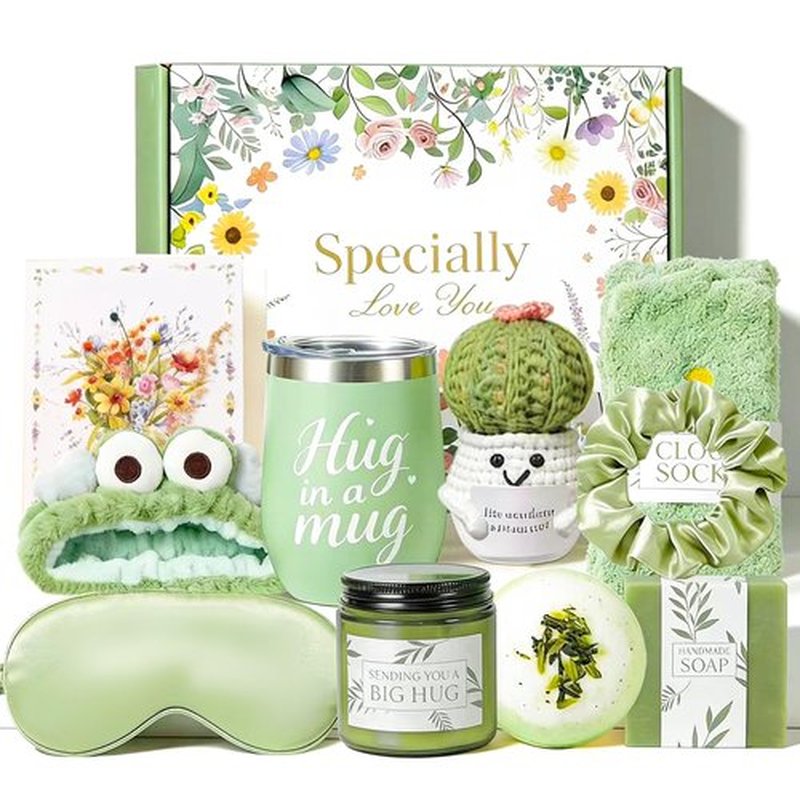 PrecisEdge Birthday Gifts for Women 11 Pcs Self Care Baskets for Women, Christmas Thinking of You Friendship Gift Box, Candles and Bath Shower Sets for Mom Grandma Sister Friends (Sage Green)