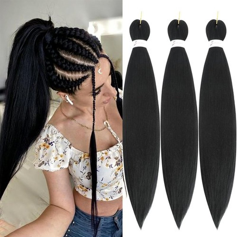 Pre Stretched Braiding Hair 26 inch 1B Braiding Hair for Black Women 3Packs Crochet Boho Braiding Hair Non Toxic (26 Inch(3packs),1B)