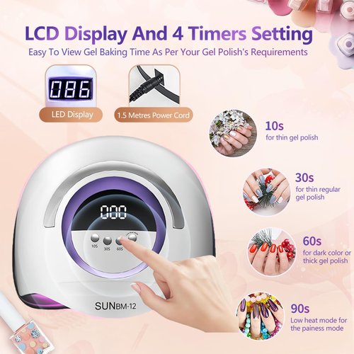 300W Professional UV LED Nail Lamp with 72 Beads & Smart Auto Sensor - Fast Curing Gel Dryer with 4 Timer Settings, Digital Display for Gel Polish on Hands and Feet