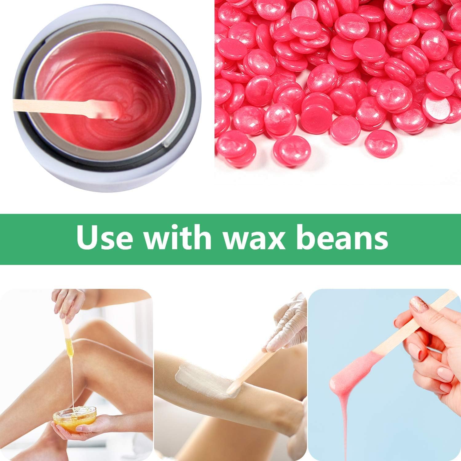 PEAKTREND 200Pcs Wooden Wax Sticks Wood Waxing Spatulas Craft Applicators Hair Removal for Body Legs Facial Eyebrow Lip Nose Brow Facial Smooth, Skin-Spa Home Usage