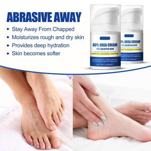 60% Urea plus 2% Salicylic Acid Foot Cream, Intense Hydration for Dry Cracked Feet Hands and Unisex Whole Body Lotion Moisturizer Hydrate & Nourish Foot Care for Softens Skin Exfoliates Dead Skin