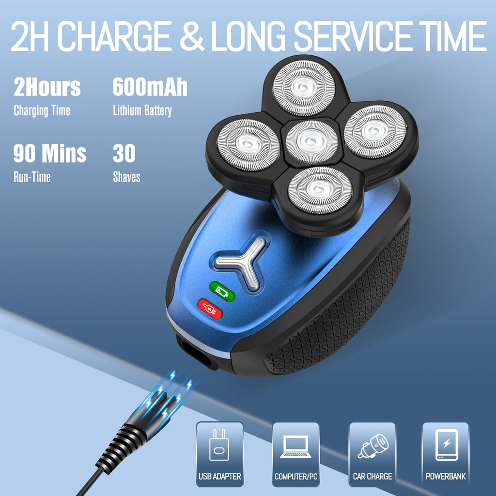 Head Shavers for Bald Men, Cordless Head Shaver, Bald Head Shavers for Men Close Shave Rechargeable Men Shaver Electric Shaver for Men Face IPX6 Waterproof Shaving Machine for Home Travel Use(Blue)