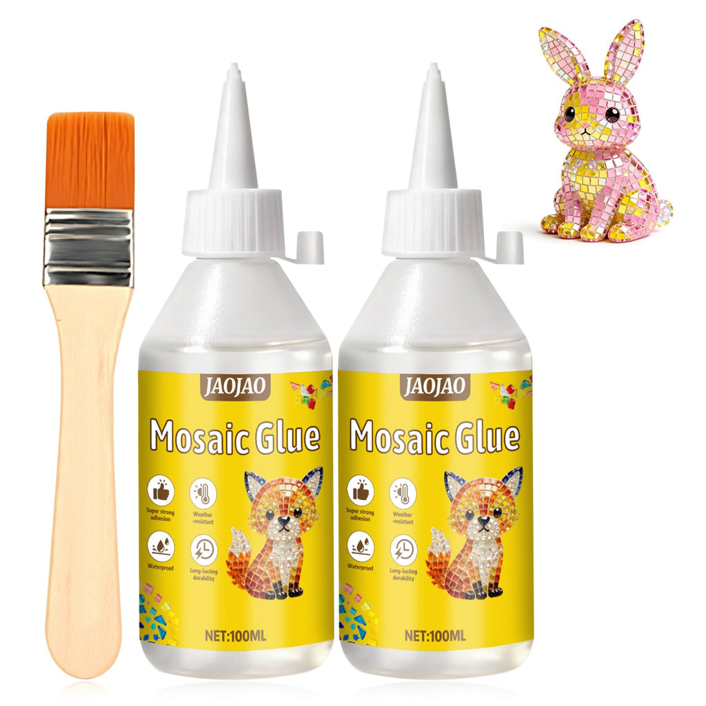 JAOJAO Mosaic Tile Glue, Mosaic Adhesive Super Strong Adhesion Durable Firm Flexible Weather and Shock Resistant Waterproof Quick Drying for DIY Tile Art Supplies, 100ml*2