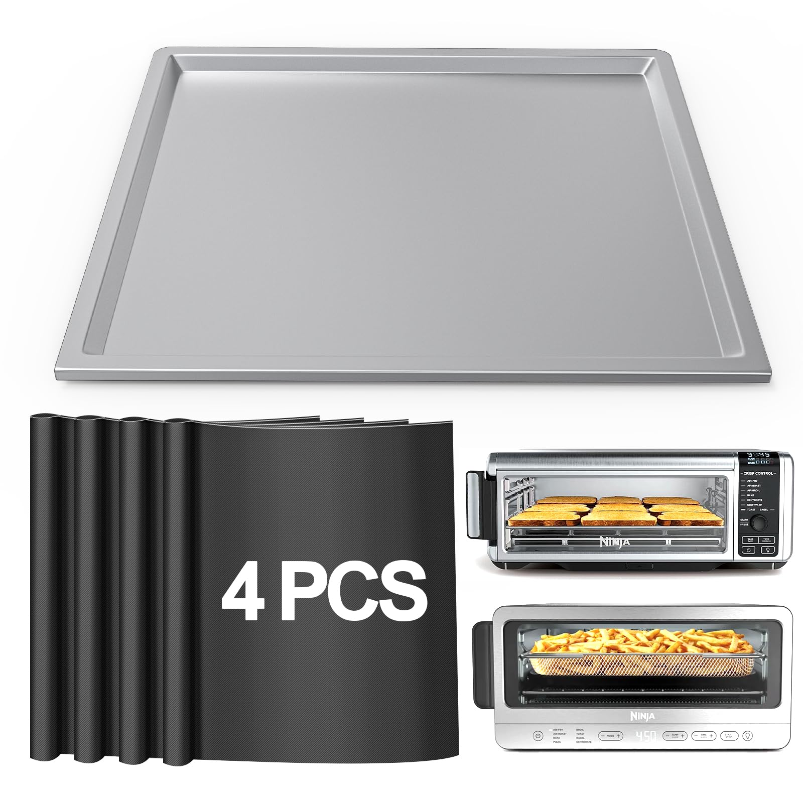 Crumb Tray Replacement Parts for Ninja Foodi SP101 SP100 SP080 SP151 SP201 SP301 Air Fryer Oven Accessories, with 4 Pack Non-stick Oven Mats for Ninja Digital Air Fry Countertop Oven