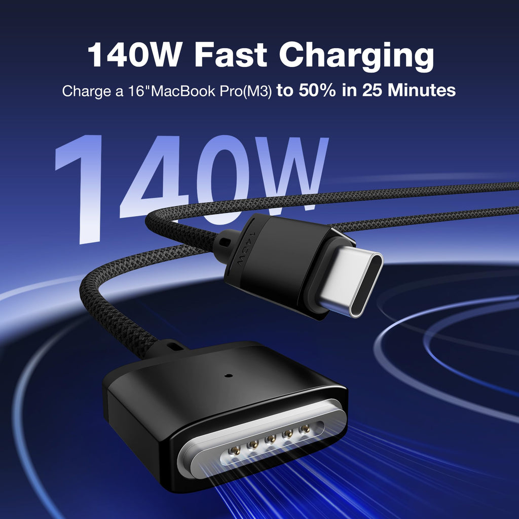 Hugener Magnetic 3 Cable USB-C 6.6FT Compatible with M5/M4/M3/M2 MacBook Air Pro Charger, 140W Cable for MacBook Air (13"/15" 2026/2025/2024/2023/2022), Pro (16"/14" 2026/2025/2024/2023/2021), Black