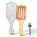 Bamboo Hair Brush for Women – Paddle Detangling Hairbrush with Natural Bamboo Bristles, Paddle Hairbrush for Scalp Massage, All Hair Types, Brush Cleaner Included, Yellow & Blue