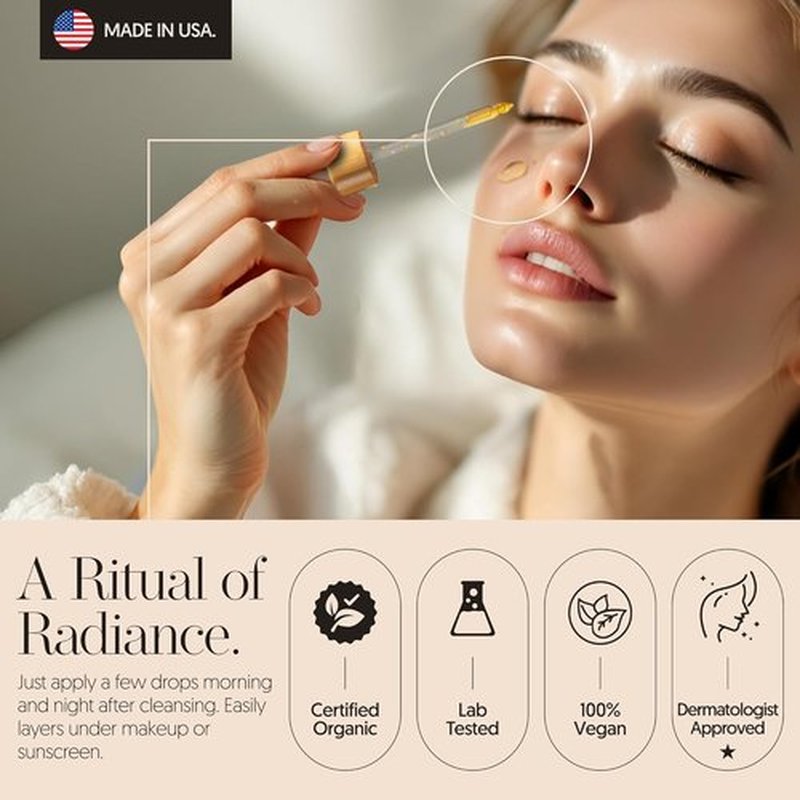Finally 100% Organic Tsubaki Face Oil & Under-Eye Serum - Hydrating, Brightening Formula for Glowing Skin & Even Tone
